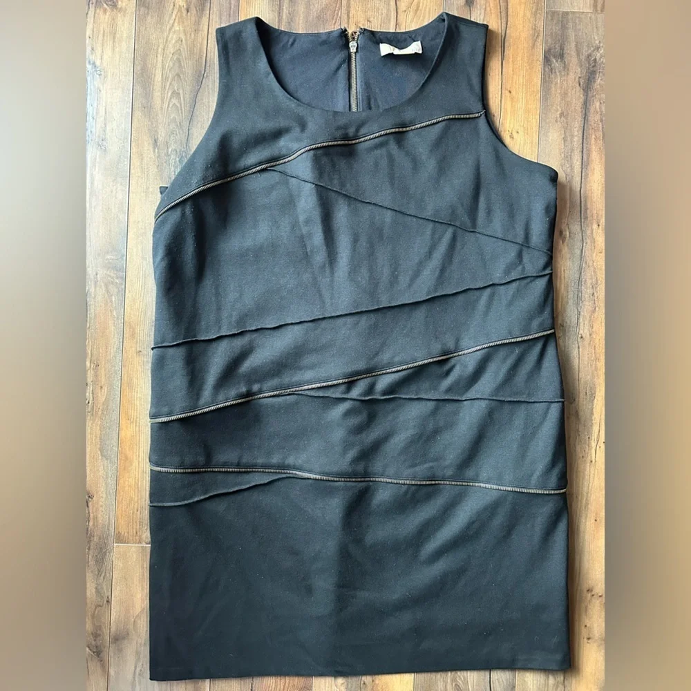 Michael Kors Black Zip Front Sheath Dress Sleeveless Bodycon Career Chic